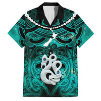 Personalised Maori Matariki Manaia Turquoise Family Matching Off Shoulder Short Dress and Hawaiian Shirt Maori Kowhaiwhai Pattern Galaxy LT01 Dad's Shirt - Short Sleeve Turquoise - Polynesian Pride