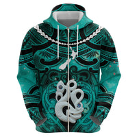 Personalised Maori Matariki Manaia Turquoise Hoodie Maori Kowhaiwhai Pattern Galaxy