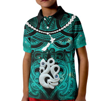Personalised Maori Matariki Manaia Turquoise Kid Polo Shirt Maori Kowhaiwhai Pattern Galaxy