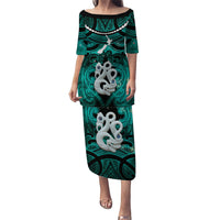 Personalised Maori Matariki Manaia Turquoise Puletasi Maori Kowhaiwhai Pattern Galaxy