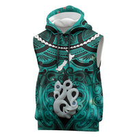Personalised Maori Matariki Manaia Turquoise Sleeveless Hoodie Maori Kowhaiwhai Pattern Galaxy