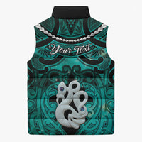 Personalised Maori Matariki Manaia Turquoise Sleeveless Puffer Jacket Maori Kowhaiwhai Pattern Galaxy