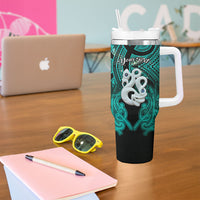 Personalised Maori Matariki Manaia Turquoise Tumbler With Handle Maori Kowhaiwhai Pattern Galaxy LT01 - Polynesian Pride