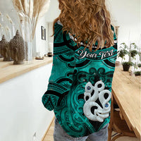 Personalised Maori Matariki Manaia Turquoise Women Casual Shirt Maori Kowhaiwhai Pattern Galaxy