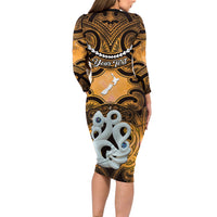 Personalised Maori Matariki Manaia Kowhai Family Matching Long Sleeve Bodycon Dress and Hawaiian Shirt Maori Kowhaiwhai Pattern Galaxy LT01 - Polynesian Pride