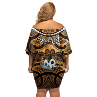 Personalised Maori Matariki Manaia Kowhai Family Matching Off Shoulder Short Dress and Hawaiian Shirt Maori Kowhaiwhai Pattern Galaxy LT01 - Polynesian Pride