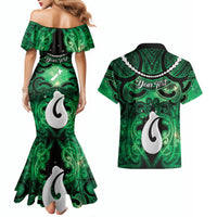 Personalised Maori Matariki Hei Matau Kakariki Couples Matching Mermaid Dress and Hawaiian Shirt Maori Kowhaiwhai Pattern Galaxy LT01 - Polynesian Pride