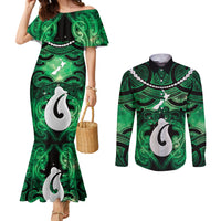 Personalised Maori Matariki Hei Matau Kakariki Couples Matching Mermaid Dress and Long Sleeve Button Shirt Maori Kowhaiwhai Pattern Galaxy