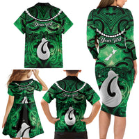 Personalised Maori Matariki Hei Matau Kakariki Family Matching Long Sleeve Bodycon Dress and Hawaiian Shirt Maori Kowhaiwhai Pattern Galaxy LT01 - Polynesian Pride