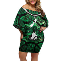 Personalised Maori Matariki Hei Matau Kakariki Off Shoulder Short Dress Maori Kowhaiwhai Pattern Galaxy