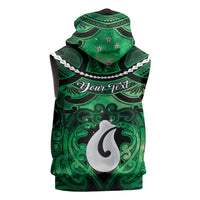 Personalised Maori Matariki Hei Matau Kakariki Sleeveless Zip Hoodie Maori Kowhaiwhai Pattern Galaxy