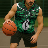Personalised Maori Matariki Hei Matau Kakariki Sleeveless Zip Hoodie Maori Kowhaiwhai Pattern Galaxy