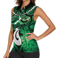 Personalised Maori Matariki Hei Matau Kakariki Women Sleeveless Polo Shirt Maori Kowhaiwhai Pattern Galaxy