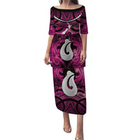 Personalised Maori Matariki Hei Matau Mawhero Family Matching Puletasi and Hawaiian Shirt Maori Kowhaiwhai Pattern Galaxy LT01 Mom's Dress Pink - Polynesian Pride