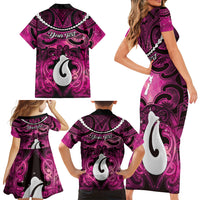 Personalised Maori Matariki Hei Matau Mawhero Family Matching Short Sleeve Bodycon Dress and Hawaiian Shirt Maori Kowhaiwhai Pattern Galaxy LT01 - Polynesian Pride