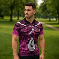 Personalised Maori Matariki Hei Matau Mawhero Zipper Polo Shirt Maori Kowhaiwhai Pattern Galaxy