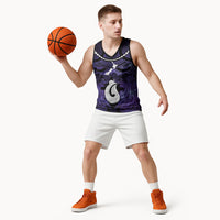 Personalised Maori Matariki Hei Matau Waiporoporo Basketball Jersey Maori Kowhaiwhai Pattern Galaxy