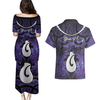 Personalised Maori Matariki Hei Matau Waiporoporo Couples Matching Puletasi and Hawaiian Shirt Maori Kowhaiwhai Pattern Galaxy