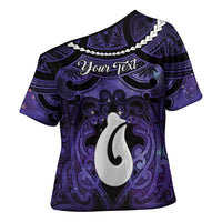 Personalised Maori Matariki Hei Matau Waiporoporo Cross Shoulder Shirt Maori Kowhaiwhai Pattern Galaxy