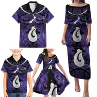 Personalised Maori Matariki Hei Matau Waiporoporo Family Matching Puletasi and Hawaiian Shirt Maori Kowhaiwhai Pattern Galaxy LT01 - Polynesian Pride