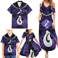 Personalised Maori Matariki Hei Matau Waiporoporo Family Matching Summer Maxi Dress and Hawaiian Shirt Maori Kowhaiwhai Pattern Galaxy LT01 - Polynesian Pride