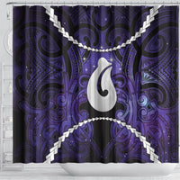 Maori Matariki Hei Matau Waiporoporo Shower Curtain Maori Kowhaiwhai Pattern Galaxy