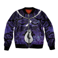 Personalised Maori Matariki Hei Matau Waiporoporo Sleeve Zip Bomber Jacket Maori Kowhaiwhai Pattern Galaxy