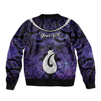 Personalised Maori Matariki Hei Matau Waiporoporo Sleeve Zip Bomber Jacket Maori Kowhaiwhai Pattern Galaxy