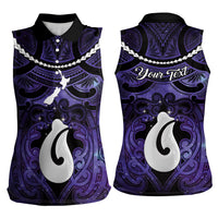 Personalised Maori Matariki Hei Matau Waiporoporo Women Sleeveless Polo Shirt Maori Kowhaiwhai Pattern Galaxy