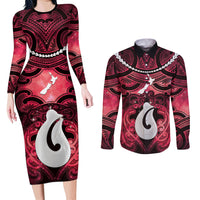 Personalised Maori Matariki Hei Matau Whero Couples Matching Long Sleeve Bodycon Dress and Long Sleeve Button Shirt Maori Kowhaiwhai Pattern Galaxy