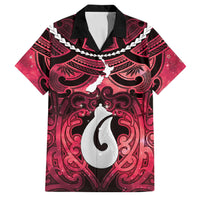 Personalised Maori Matariki Hei Matau Whero Family Matching Off The Shoulder Long Sleeve Dress and Hawaiian Shirt Maori Kowhaiwhai Pattern Galaxy LT01 Dad's Shirt - Short Sleeve Red - Polynesian Pride