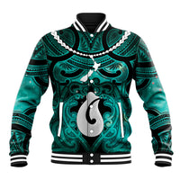Personalised Maori Matariki Hei Matau Turquoise Baseball Jacket Maori Kowhaiwhai Pattern Galaxy