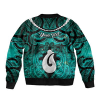 Personalised Maori Matariki Hei Matau Turquoise Bomber Jacket Maori Kowhaiwhai Pattern Galaxy