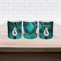 Personalised Maori Matariki Hei Matau Turquoise Ceramic Mug Maori Kowhaiwhai Pattern Galaxy