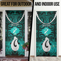Personalised Maori Matariki Hei Matau Turquoise Door Cover Maori Kowhaiwhai Pattern Galaxy