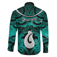Personalised Maori Matariki Hei Matau Turquoise Family Matching Off The Shoulder Long Sleeve Dress and Hawaiian Shirt Maori Kowhaiwhai Pattern Galaxy LT01 - Polynesian Pride