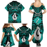 Personalised Maori Matariki Hei Matau Turquoise Family Matching Summer Maxi Dress and Hawaiian Shirt Maori Kowhaiwhai Pattern Galaxy LT01 - Polynesian Pride