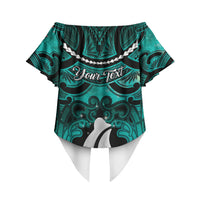Personalised Maori Matariki Hei Matau Turquoise Off Shoulder Wrap Waist Top Maori Kowhaiwhai Pattern Galaxy LT01 - Polynesian Pride