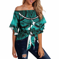 Personalised Maori Matariki Hei Matau Turquoise Off Shoulder Wrap Waist Top Maori Kowhaiwhai Pattern Galaxy LT01 - Polynesian Pride