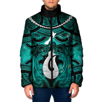 Personalised Maori Matariki Hei Matau Turquoise Padded Jacket Maori Kowhaiwhai Pattern Galaxy