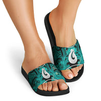 Maori Matariki Hei Matau Turquoise Slide Sandals Maori Kowhaiwhai Pattern Galaxy