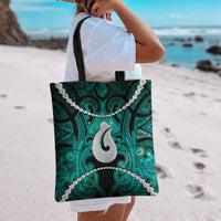 Maori Matariki Hei Matau Turquoise Tote Bag Maori Kowhaiwhai Pattern Galaxy