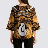 Personalised Maori Matariki Hei Matau Kowhai Kimono Sleeve Blouse Maori Kowhaiwhai Pattern Galaxy