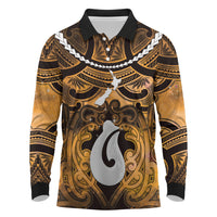 Personalised Maori Matariki Hei Matau Kowhai Long Sleeve Polo Shirt Maori Kowhaiwhai Pattern Galaxy