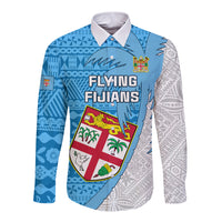 Custom Fiji Rugby Long Sleeve Button Shirt Come On Fijian Tapa Pattern LT01 Unisex Blue - Polynesian Pride