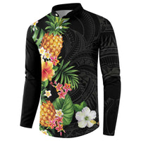 Hawaii Pineapple Tropical Button Sweatshirt Colorful Hibiscus Plumeria