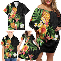 Hawaii Pineapple Tropical Family Matching Off Shoulder Short Dress and Hawaiian Shirt Colorful Hibiscus Plumeria LT01 - Polynesian Pride