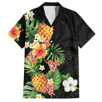 Hawaii Pineapple Tropical Family Matching Off Shoulder Short Dress and Hawaiian Shirt Colorful Hibiscus Plumeria LT01 Dad's Shirt - Short Sleeve Black - Polynesian Pride