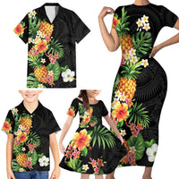 Hawaii Pineapple Tropical Family Matching Short Sleeve Bodycon Dress and Hawaiian Shirt Colorful Hibiscus Plumeria LT01 - Polynesian Pride