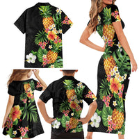 Hawaii Pineapple Tropical Family Matching Short Sleeve Bodycon Dress and Hawaiian Shirt Colorful Hibiscus Plumeria LT01 - Polynesian Pride